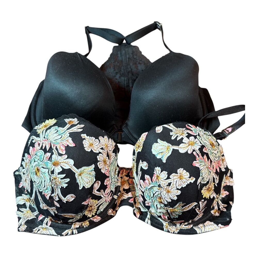 Victorias Secret Dream Angels Floral Black Body By Victoria Bra 34DD Lot of 2